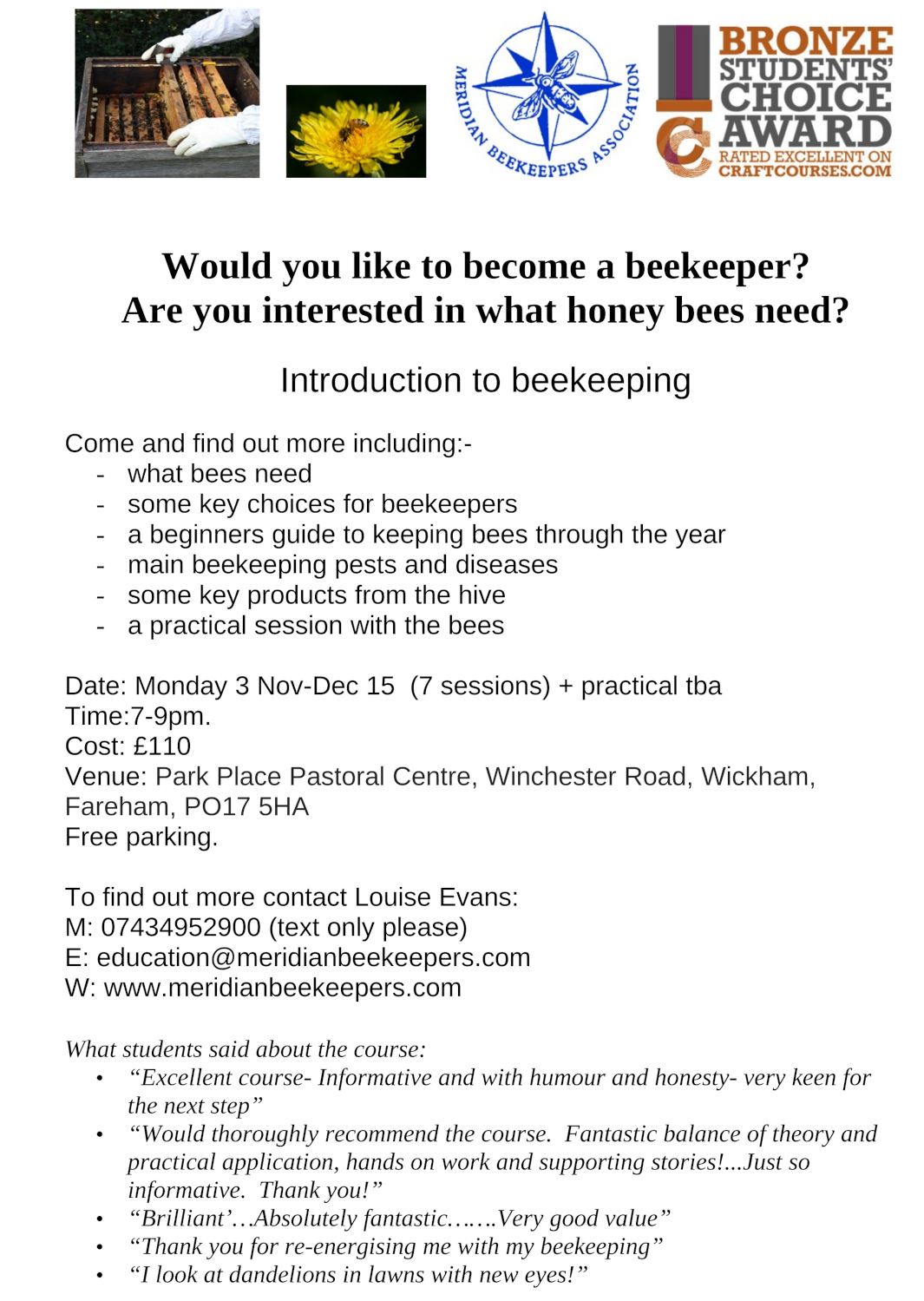 Introductory Course 2025 – Meridian Beekeepers’ Association